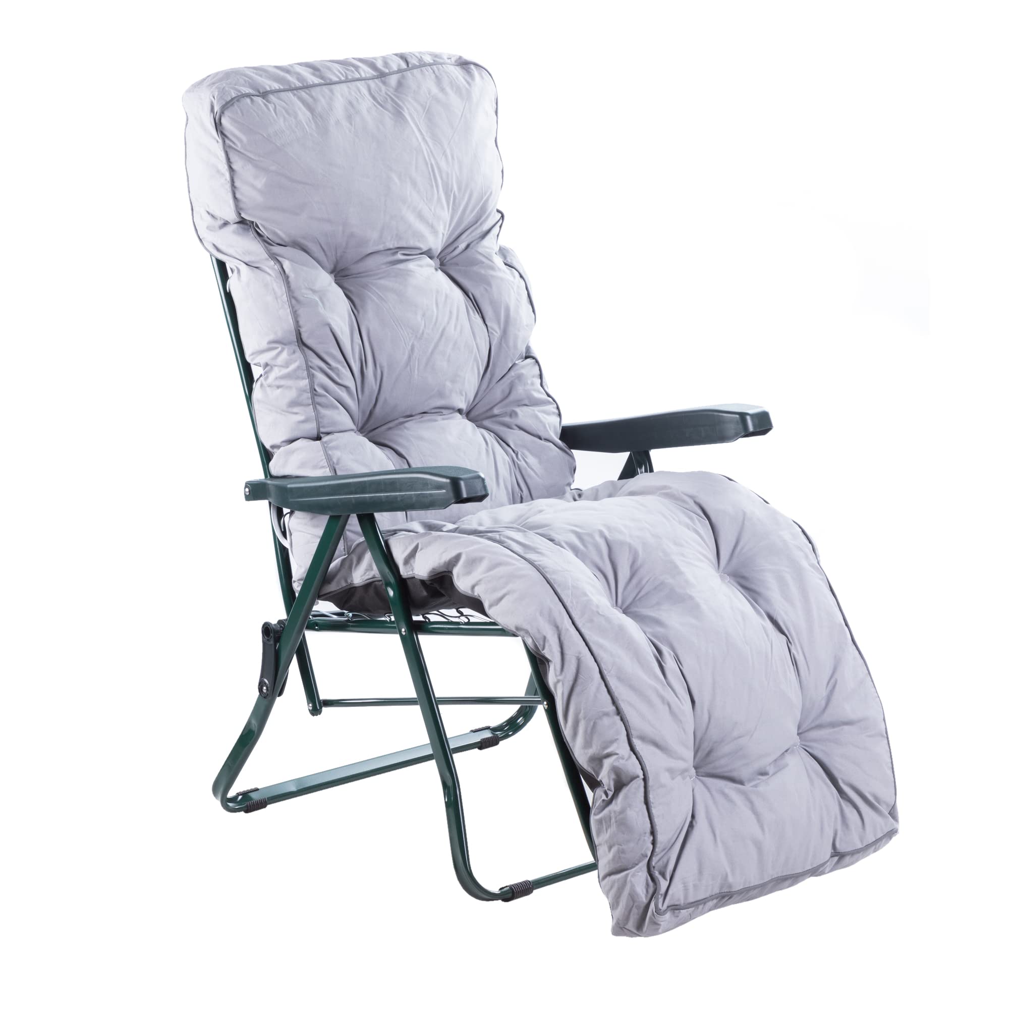 Alfresia Reclining Garden Chair, Folding Outdoor Recliner Chair with 5 Position Adjustable Backrest and Classic Cushions