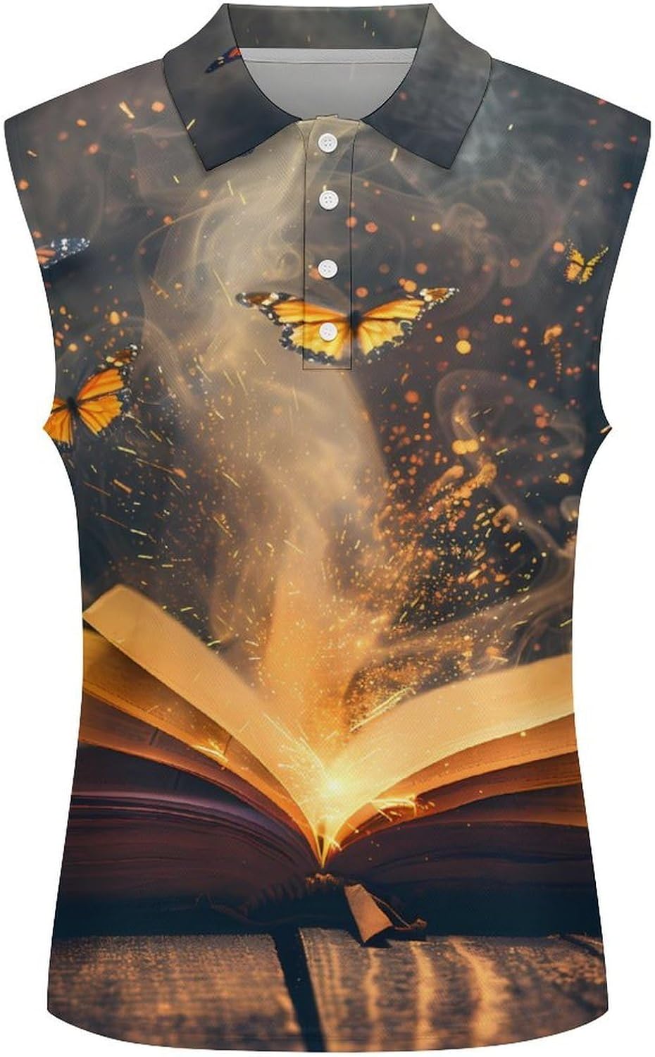 Magic Book with Butterflies Women Sleeveless Collared Golf Polo Shirt | V Neck Tank Top,Breathable Tennis Shirts