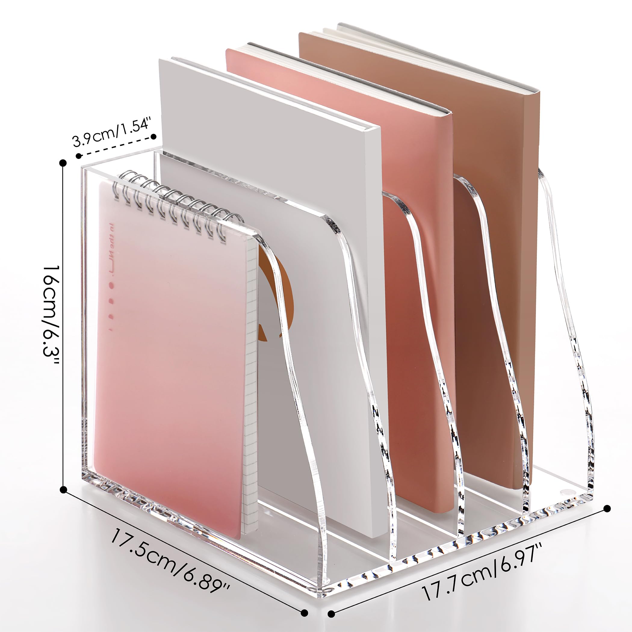 SANRUI Organizer da scrivania in acrilico, trasparente, con 4 scomparti verticali, salvaspazio, resistente, design moderno, per casa, ufficio, scuola