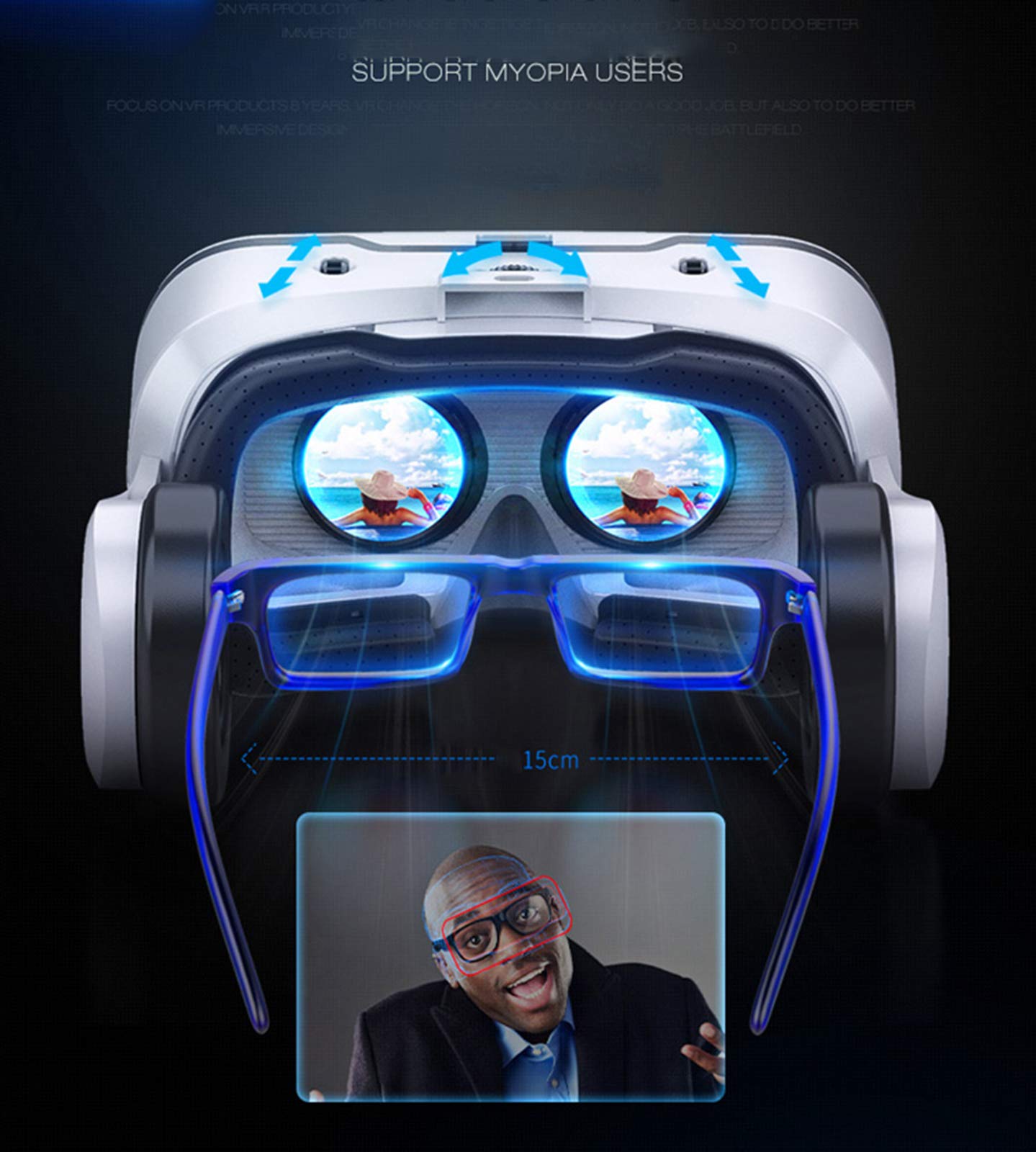 Occhiali VR per Film e Giochi 3D, Realtà Virtuale Visore, Cuffie Stereo Integrate, Occhiali VR Smartphone Compatibile con iPhone/Android da 4,7 a 6,0 Pollici