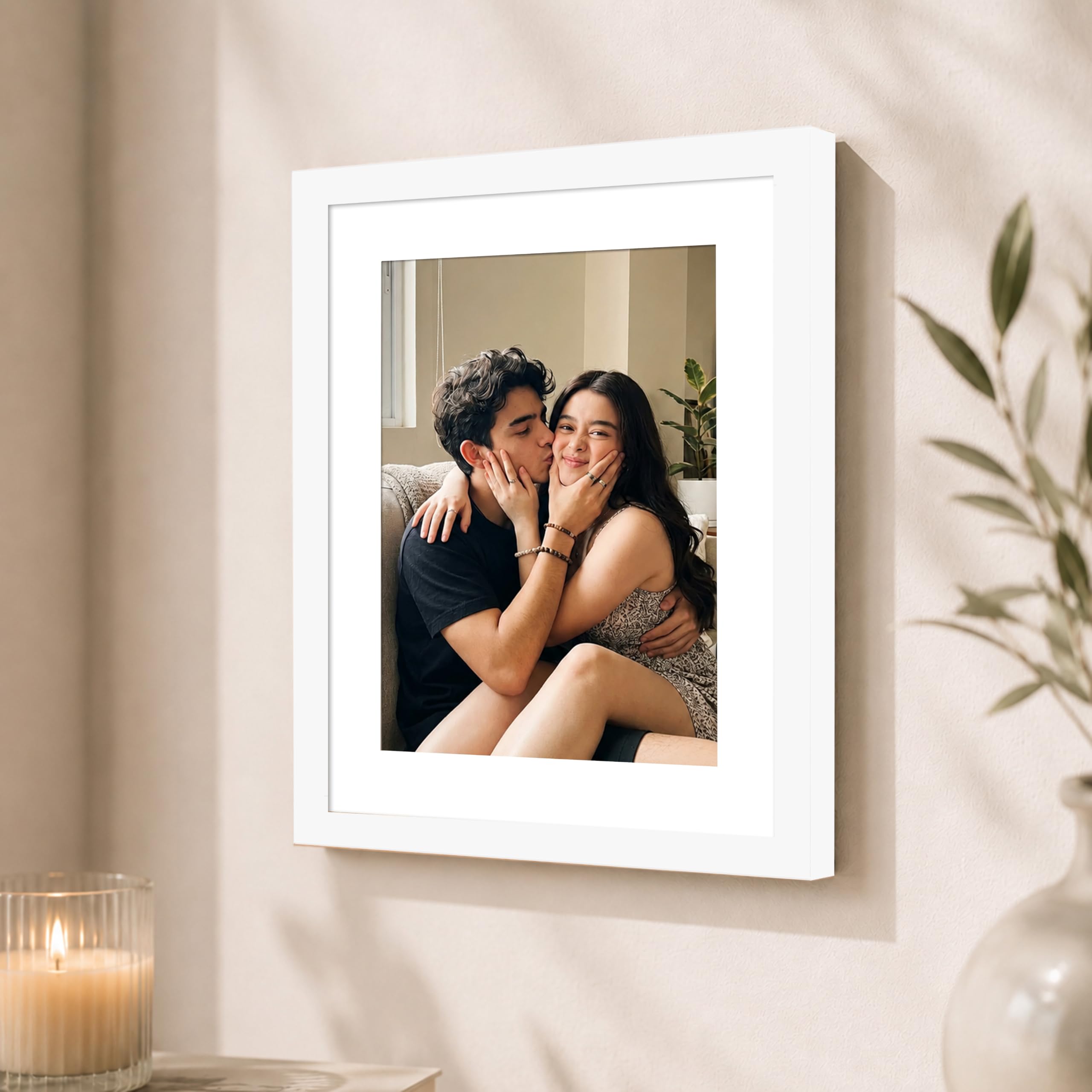 Art Street Synthetic Wall and Table Photo Frame Wood, Rectangular for Home and Office Decor (White, 8x10 Inch, Matted to 6x8 Inch),