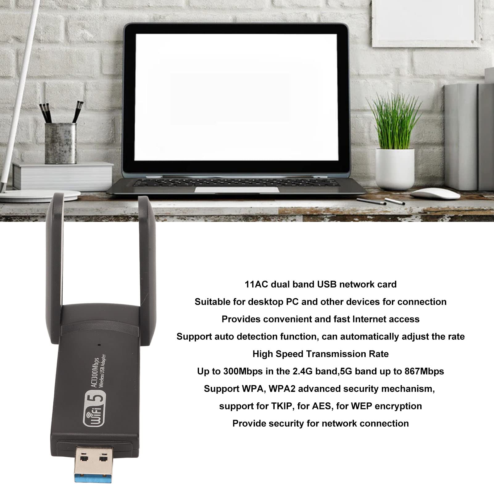 Fyearfly USB 3.0 WLAN Stick 1300 Mbps Dualband 2.4G/5.8G Gigabit WiFi adapter do PC i laptopa, chipset RTL8812BU, kompatybilny z Windows 11/10/8/7, Mac OS i Linux