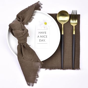 Joanlody 10 Pack Coffee Handmade Cloth Napkins with Fringe Summer Cotton Linen Napkins Rustic Bulk for Wedding Party Baby Shower Dinner Table Decor