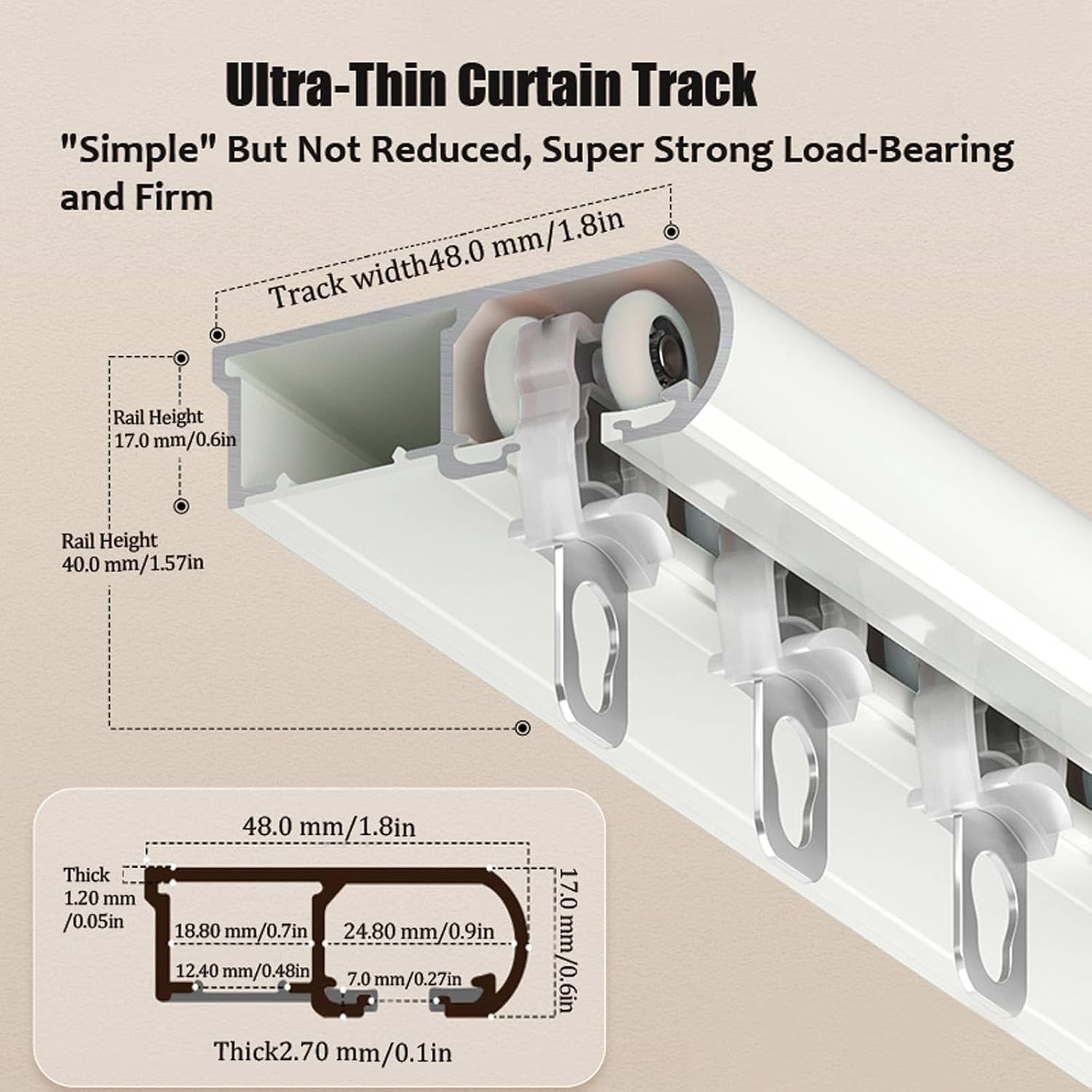 Ultra-Thin Curtain Track Room Divider Curtains Rails Curtain Rods for Windows Room Divider Track for Bedroom Living Room Office(White,150cm/59in)