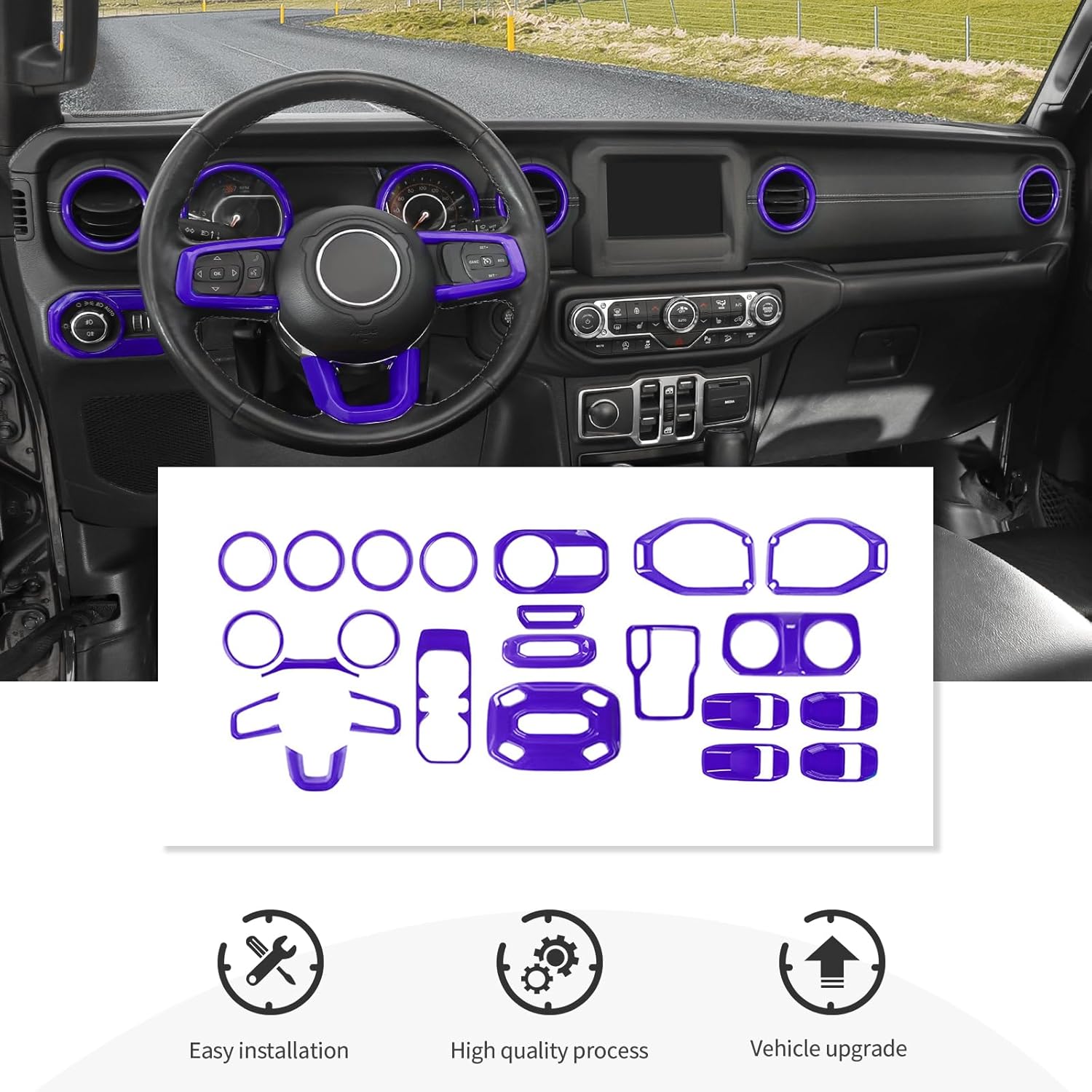 23PCS Full Set Interior Decor Trim Kits Fit for 2018-2023 Jeep Wrangler JL JLU & Gladiator JT 4Door Dashboard Cup Holder Headlight Switch Gear Shift Roof Speaker Map Light Inner Door Bowl Trim