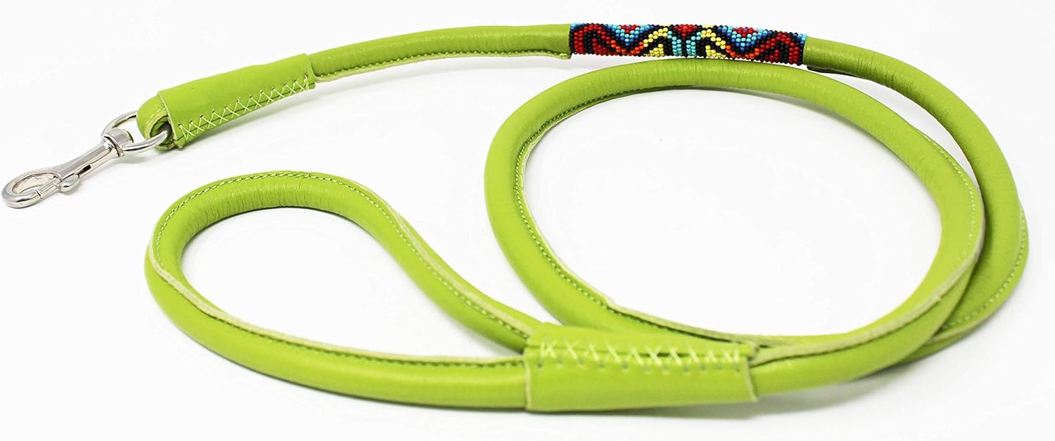 CHALLENGER Soft Rolled Leather Beaded Dog Collar Leash 600RT07LG-A