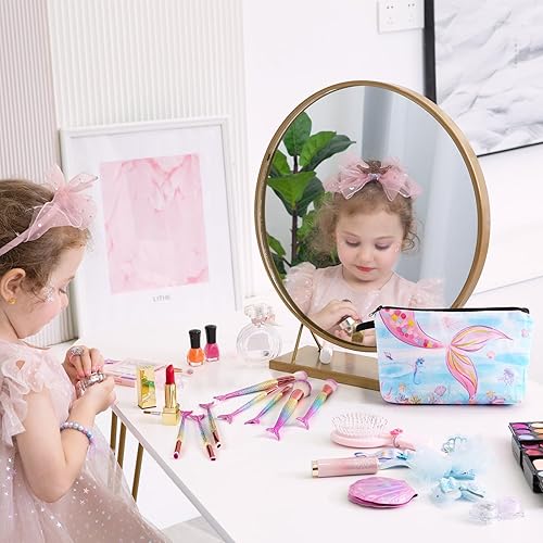 Miniatura 5 de Juego de brochas de maquillaje de sirena, 12 brochas de maquillaje para niños, kit de brochas de maquillaje con bolsa de cosméticos espejo para