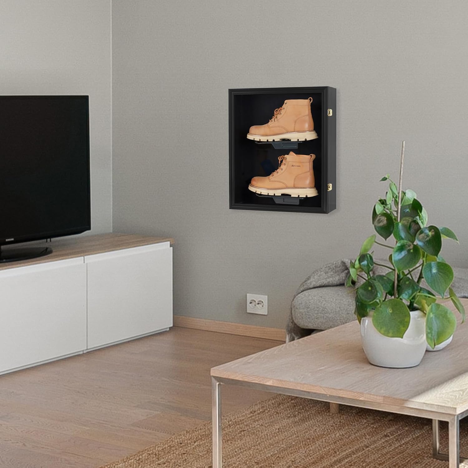 Memorabilia Sport Shoes Display Case Shoe Wall Mount Sneaker Display Storage Shelves Cabinet for Football Basketball Shoes with Anti-Fading UV Protection High Clarity Acrylic Door Lockable