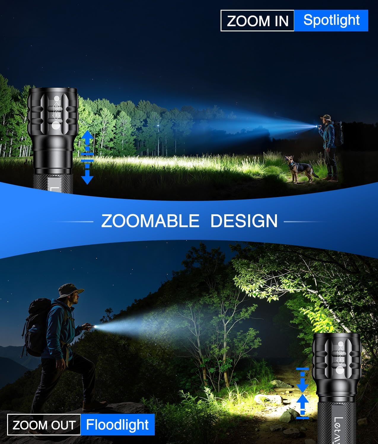 LETMY 4 Pack Rechargeable Flashlights High Lumens, 3 Modes Bright Small Flashlight for Home Tactica Flashlights Rechargeable, Zoomable LED Flashlights Waterproof for Outdoor,Camping Emergency - Image 4