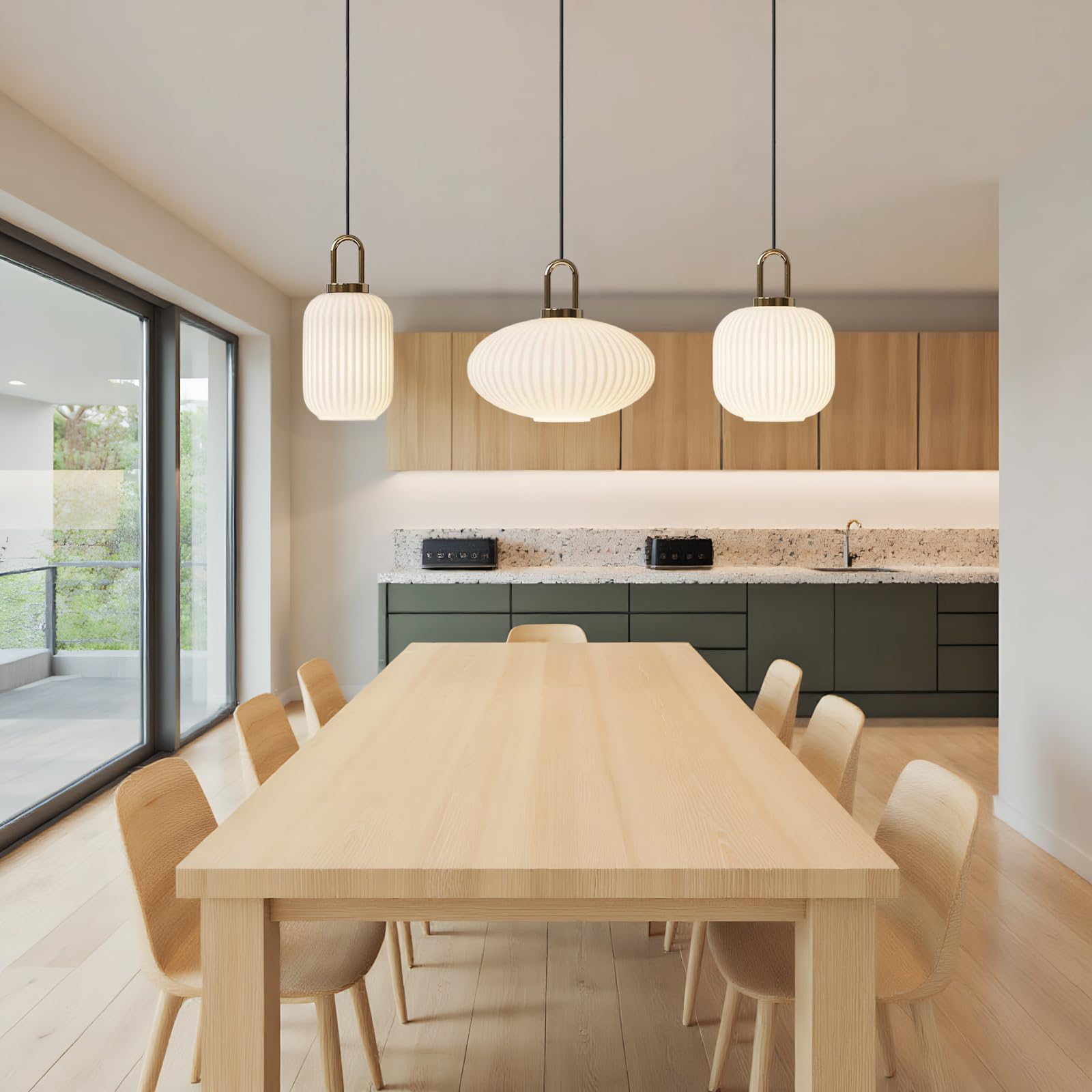 EKSED Lámpara colgante de cristal blanco con acabado en oro bronce, lámpara colgante de luz de techo retro moderna para mesita de noche, mesa de comedor, isla de cocina