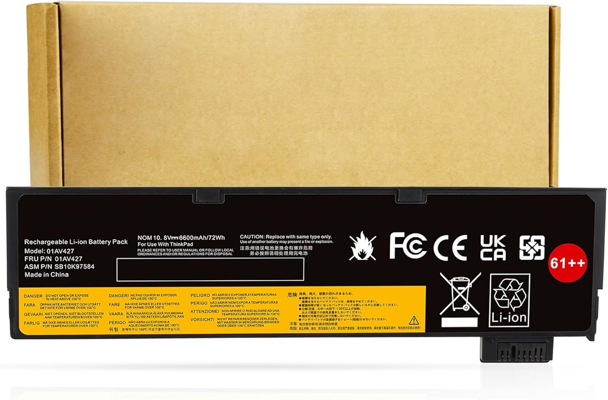 T480 T470 01AV427 61++ Laptop Battery Replacement for Lenovo Thinkpad A475 A485 T570 T580 TP25 P51S P52S Series Notebook 01AV492 01AV427 01AV428 01AV425 SB10K97584 SB10K97585 11.25V 72Wh 6000mAh