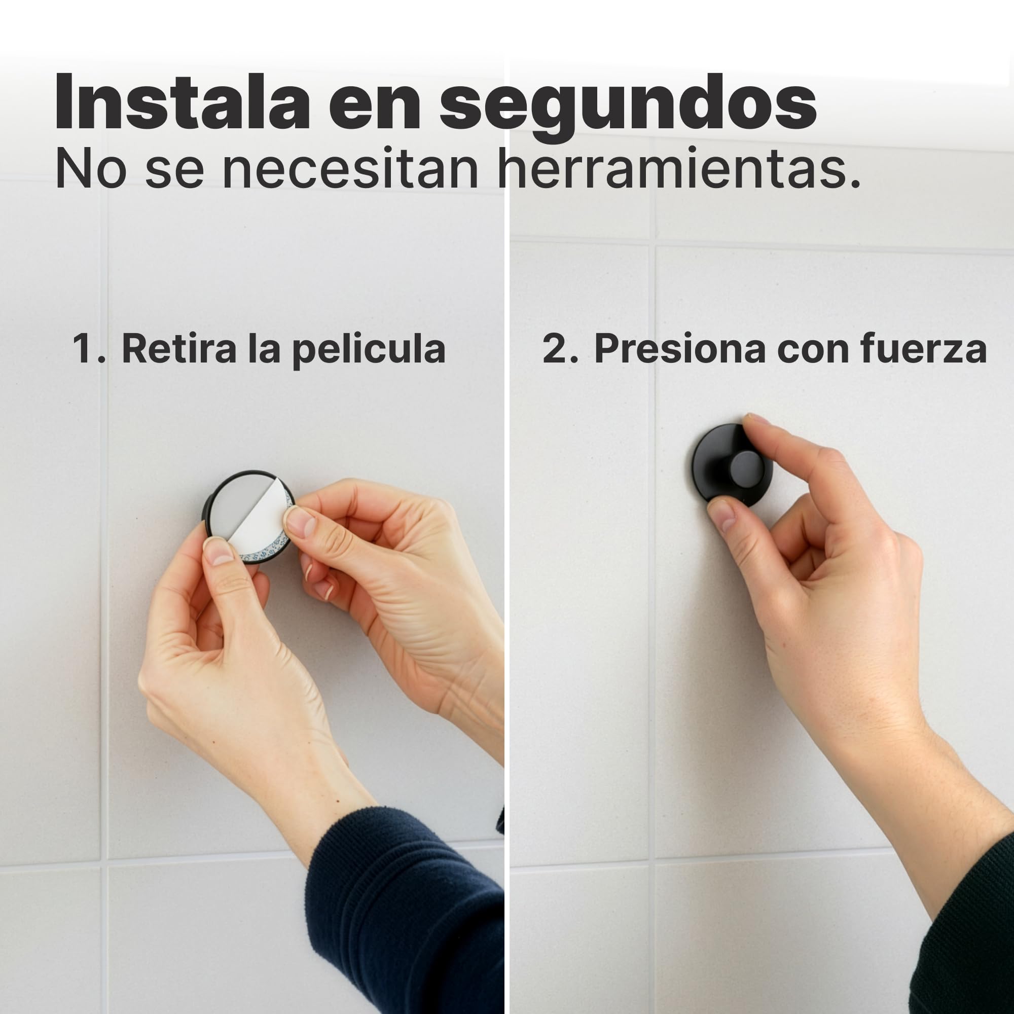 Minismus Ganchos Adhesivos para Pared, Colgadores Adhesivos Resistentes sin Taladro, Colgador Toalla Baño Cocina y Entrada, Ganchos para Colgar con Pomo Redondo, Acero Inoxidable Negro, 6 Unidades - 4