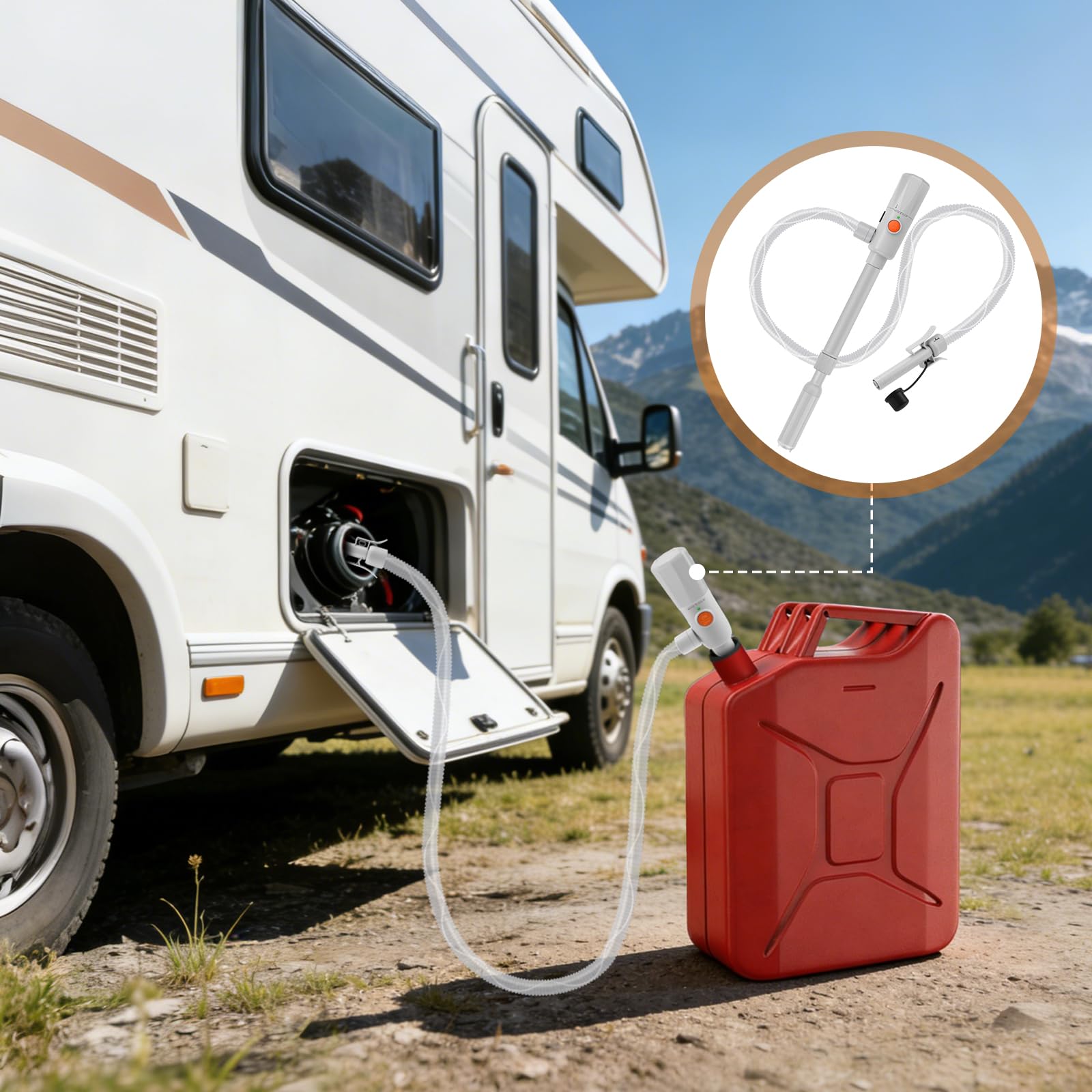 Bomba de Transferencia de Combustible Bomba de Gasolina Funciona con USB-C/AA 10.6 l/min con Parada Automática y Manguera Retráctil, Bomba de Líquido Portátil Transfiere Gasolina Gasoil Combustible