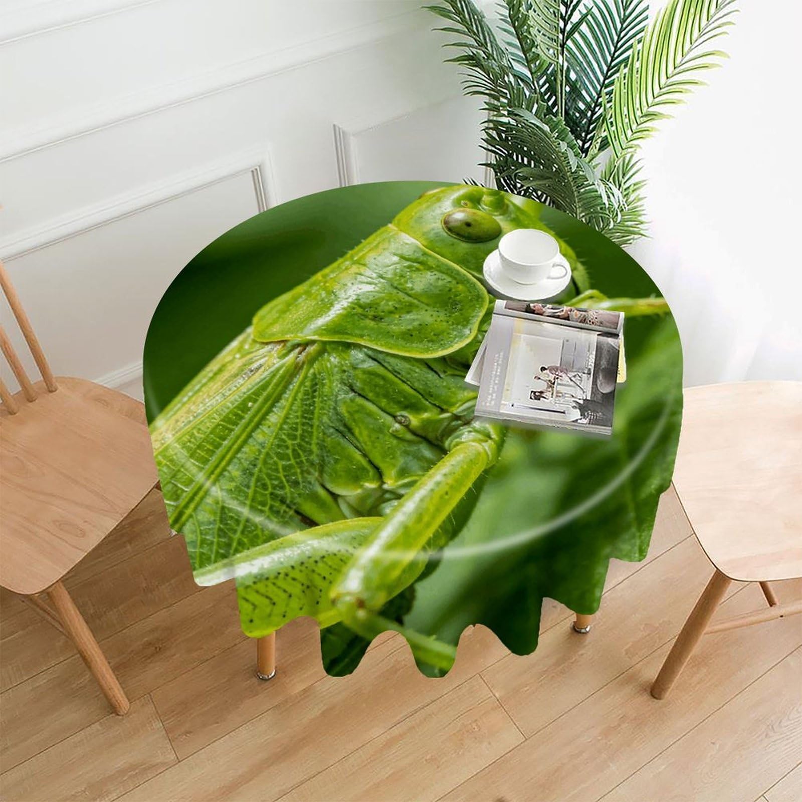 LZQPOEAS Insect-Green Tablecloth Easy to Clean Polyester Round Table Cover Washable Round Table Cloth Wrinkle-Free Circle Decoration Tablecloth for Kitchen and Dining Room 60"
