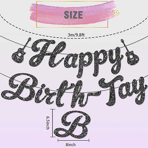 Miniatura 4 de Decoraciones de cumpleaños con texto en inglés Happy Birth-Tay, pancarta de cumpleaños sin bricolaje, decoración negra con purpurina para fiesta de