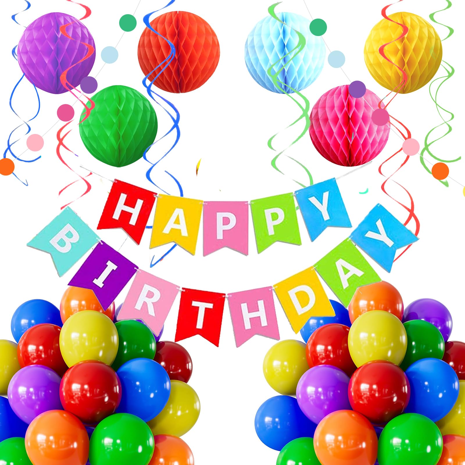 PartyDeco Ghirlanda Happy Birthday Fantasia – Decorazione Per Feste In Carta, Multicolore, Taglia Unica