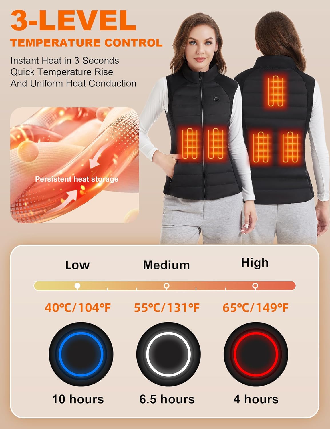Heated Coat, Warming Electric Heating Jacket for Women, Outdoor Activities (Battery Not Included) - Image 4