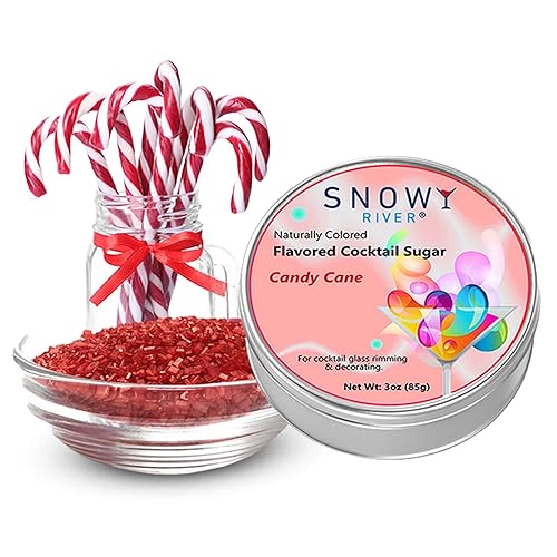 Snowy River Azúcar de cóctel con sabor a bastón de caramelo navideño, azúcar natural para bebidas impresionantes, colores vibrantes, perfecto para