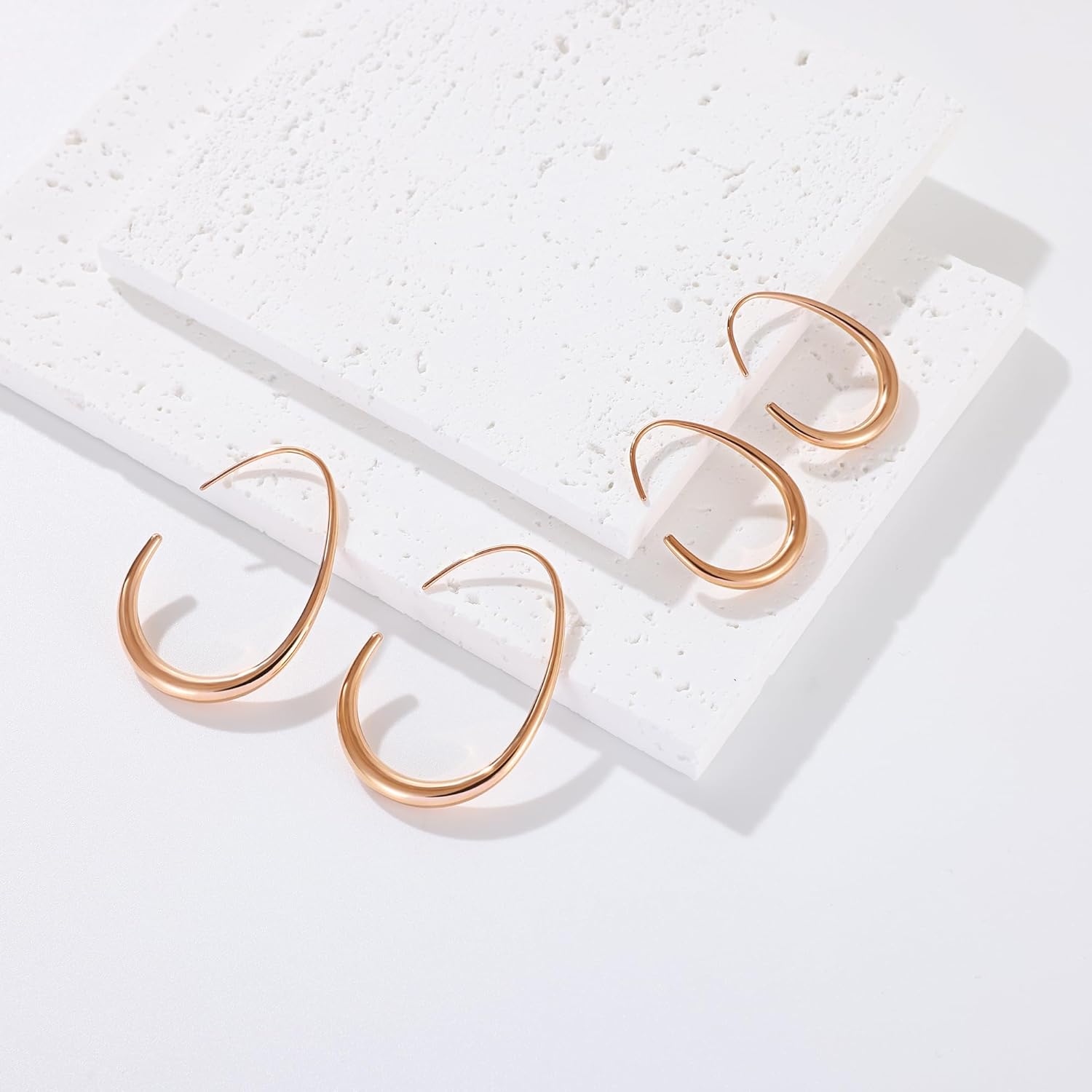 sovesi 14K Gold Plated Teardrop Hoop Earrings for Women, Lightweight Stainless Steel Oval Pull Through Gold Hoop Earrings for Women - Image 6