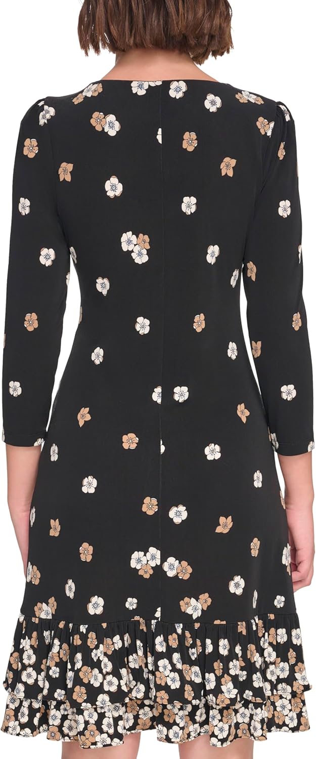 Tommy Hilfiger Women's 3/4 Sleeve High Neck Ruffle Trim Jersey Mini Dress