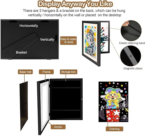 Miniatura 4 de UBeesize Marco de arte para niños, paquete de 2 unidades de arte A4, marcos de apertura frontal con capacidad para 50 unidades, pantalla de imágenes