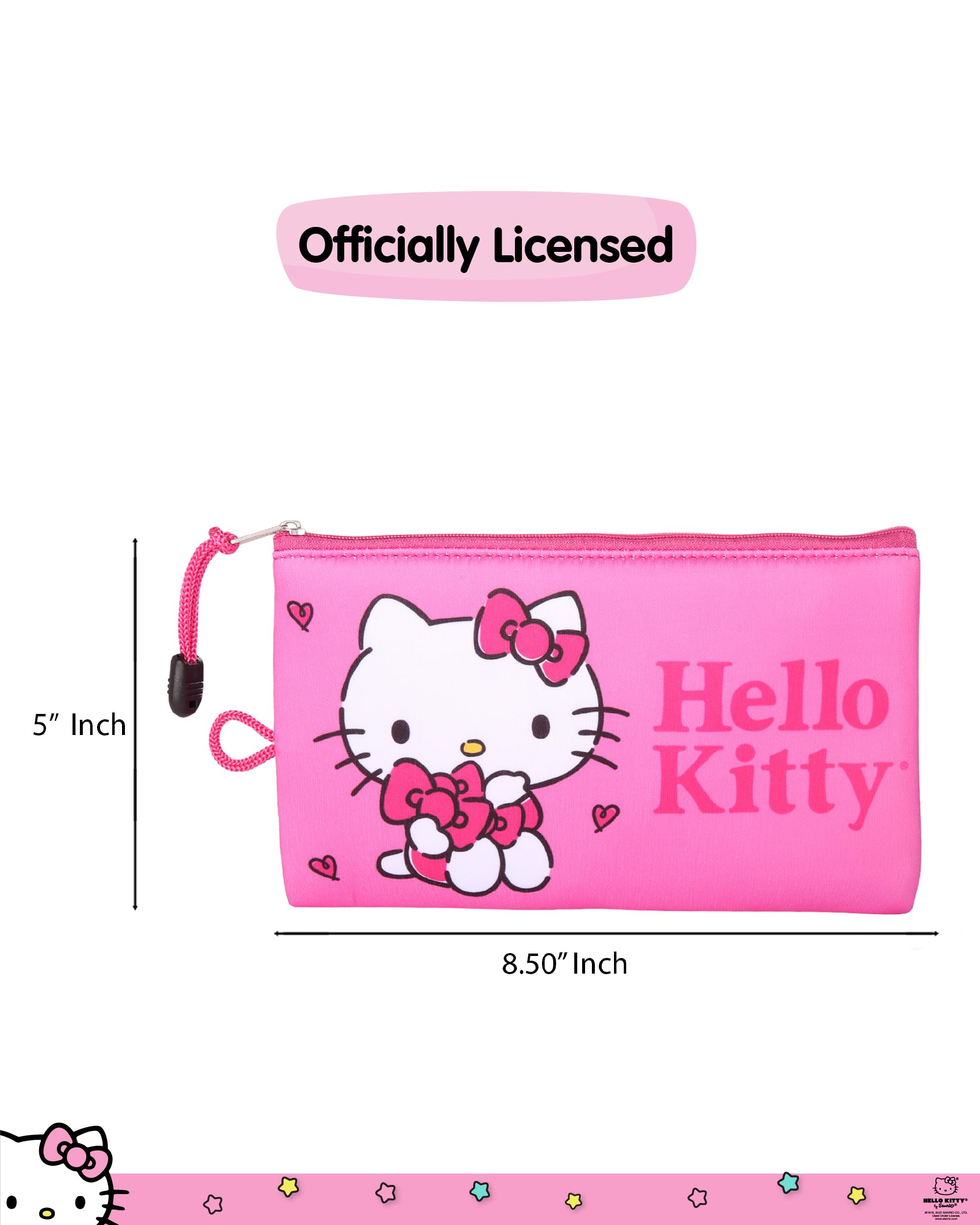 Hello Kitty Makeup Bag Official License, Pink Neoprene Zip Pouch for Travel, Cute Pencil Pouch and Pencil Bag