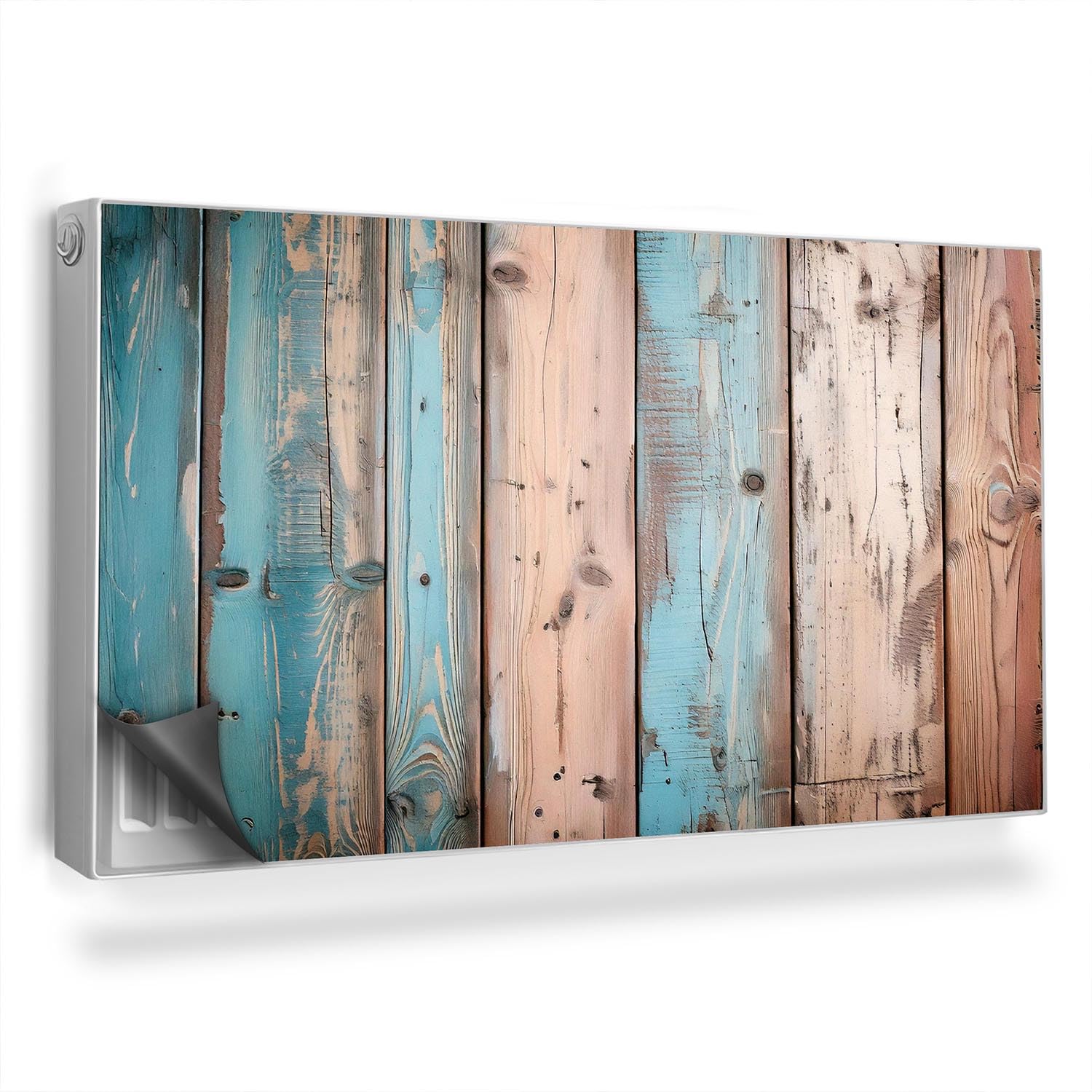 Magnetic Radiator Cover 110x60 cm (43,3x23,6 inch) Heat-Resistant Easy Installation Dust and Damage Protection Built-in Magnet Decoration Panel - Wooden boards painted in pastel colors