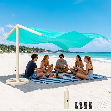 Inflatable Beach Shade with Auto Pump, Up to 5 People, UPF 50+ | Wind-Powered Portable Sun Shade Canopy with 96 Sq. Ft. of Coverage and 2-Minute Setup for Beach Trips and Outdoor Relaxation