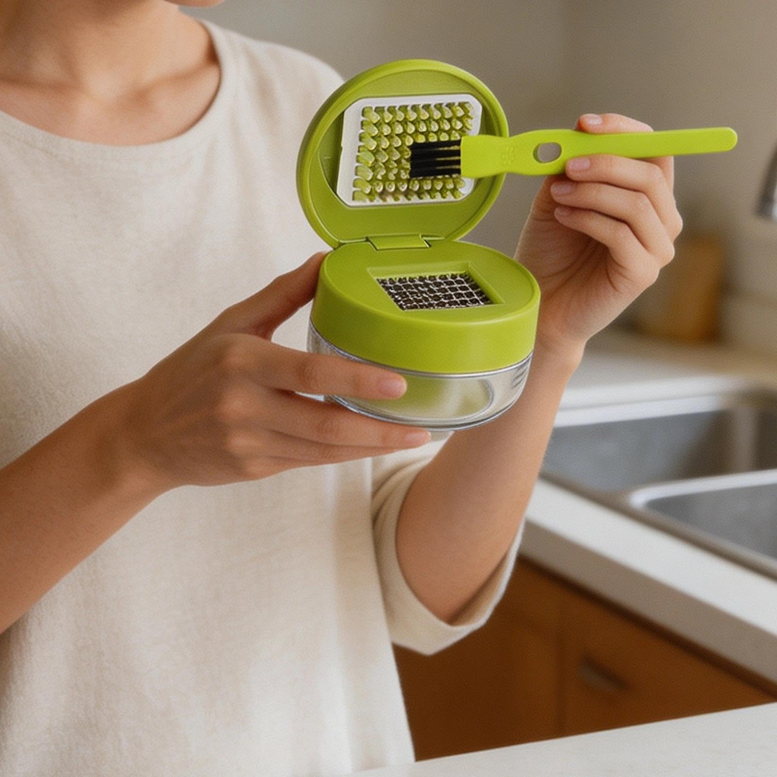Mini Presse Ail, Coupe Ail, Emballé avec Boîte, Vert | Presse Ail Inox en Plastique PP, Multifonctionnel Ecrase Ail avec Brosse de Nettoyage, pour Ail, Gingembre et Fruits
