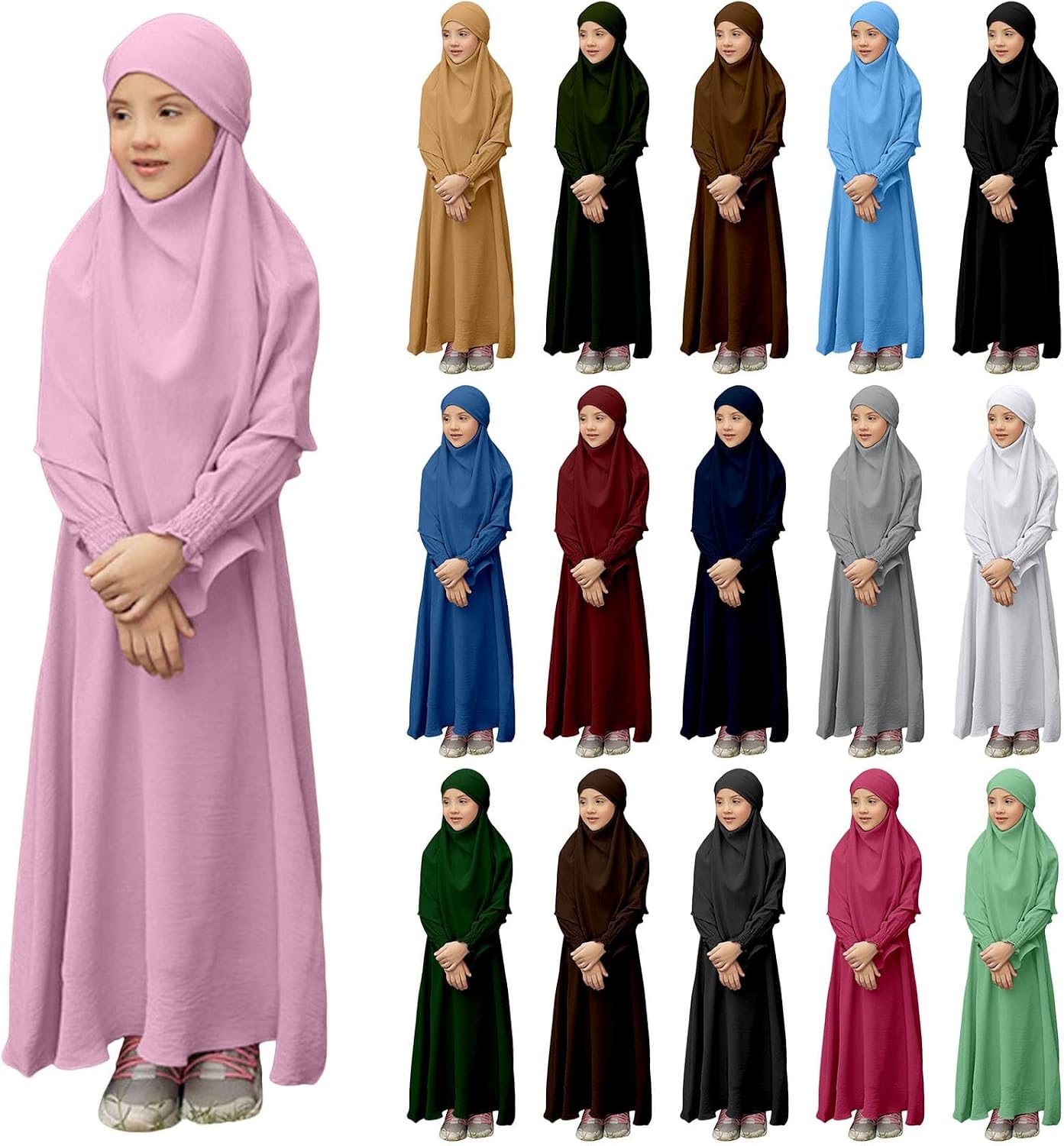 Muslim Dress for Girls Toddlers Ramadan Set with Hijab Abaya Prayer Clothes Islamic Dubai Dress Kaftan Jilbab Burqa Outfits