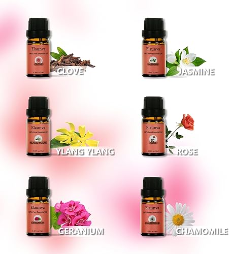 Miniatura 5 de Juego de aceites esenciales, 100% puro natural, 6 aromas (clavomanzanillarosajazmíngeranioylang ylang), para aromaterapia y fragancia del hogar,