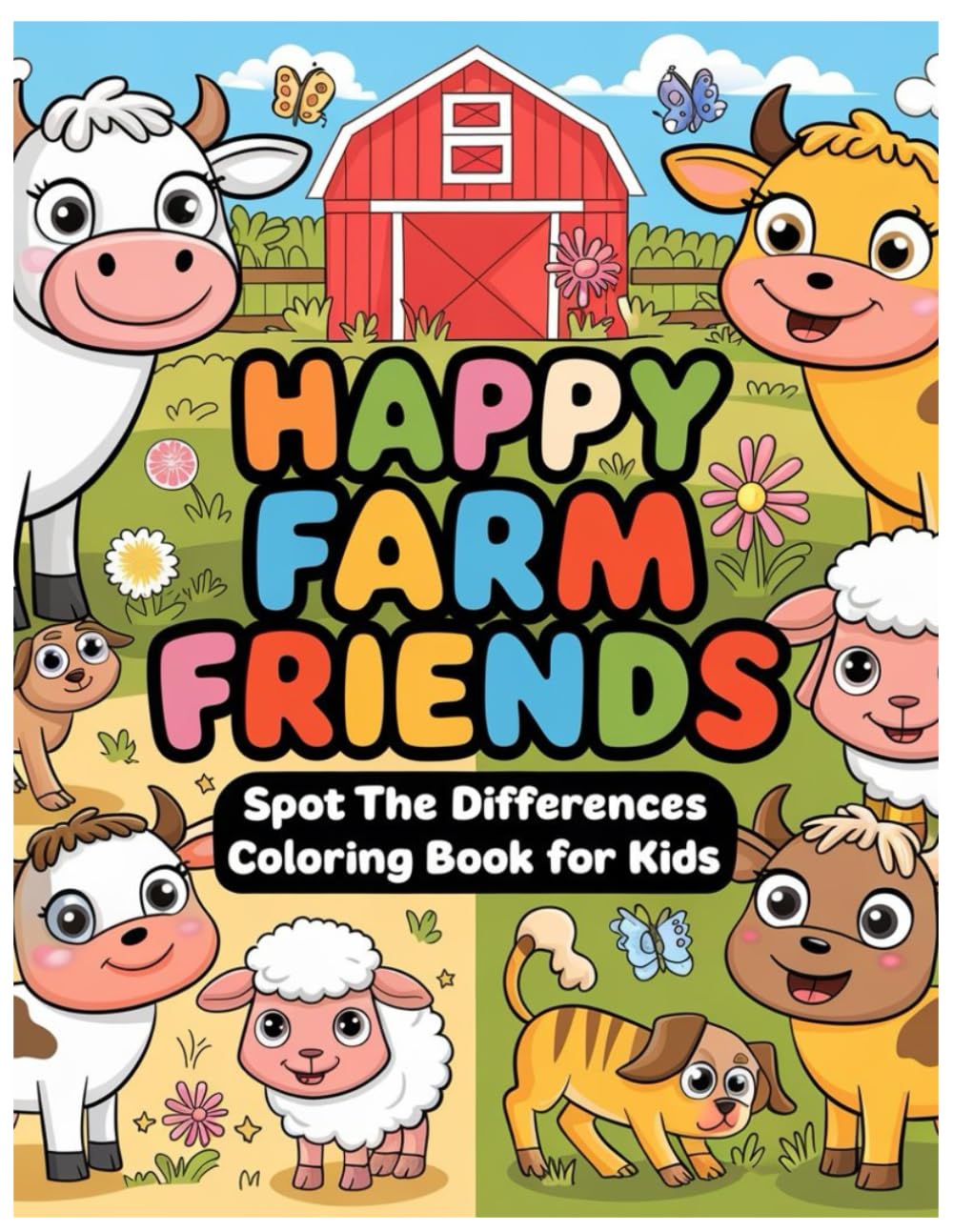 Happy Farm Friends: Coloring and Spot the Differences Book for Kids – 60 Pages of Fun with Adorable Farm Animals!