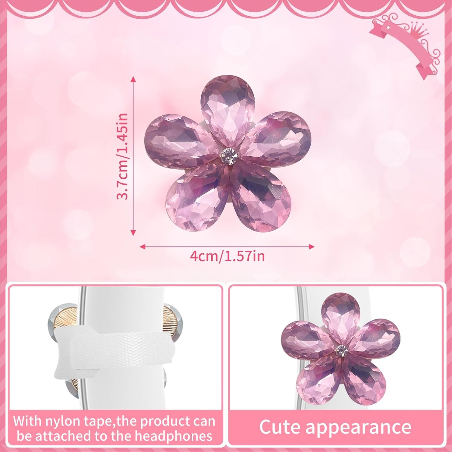 2 Piece Stylish Rhinestones Flower Headphone Clip on Accessory Trendy Fashion Gaming Jewelry for Teens Headphones Clip image 3