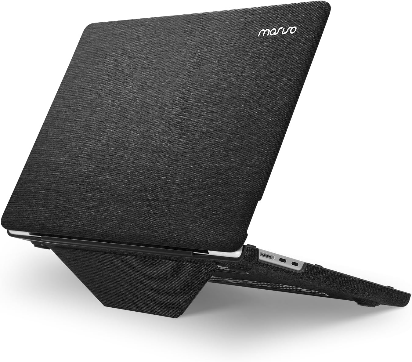 MOSISO Compatible with MacBook Air 13 inch Case 2025 2024 2023 2022 M4 A3240 M3 A3113 M2 A2681, Knit Fabric Coated Plastic Hard Shell Cover with Fold Kickstand for MacBook Air 13.6 inch Case, Black