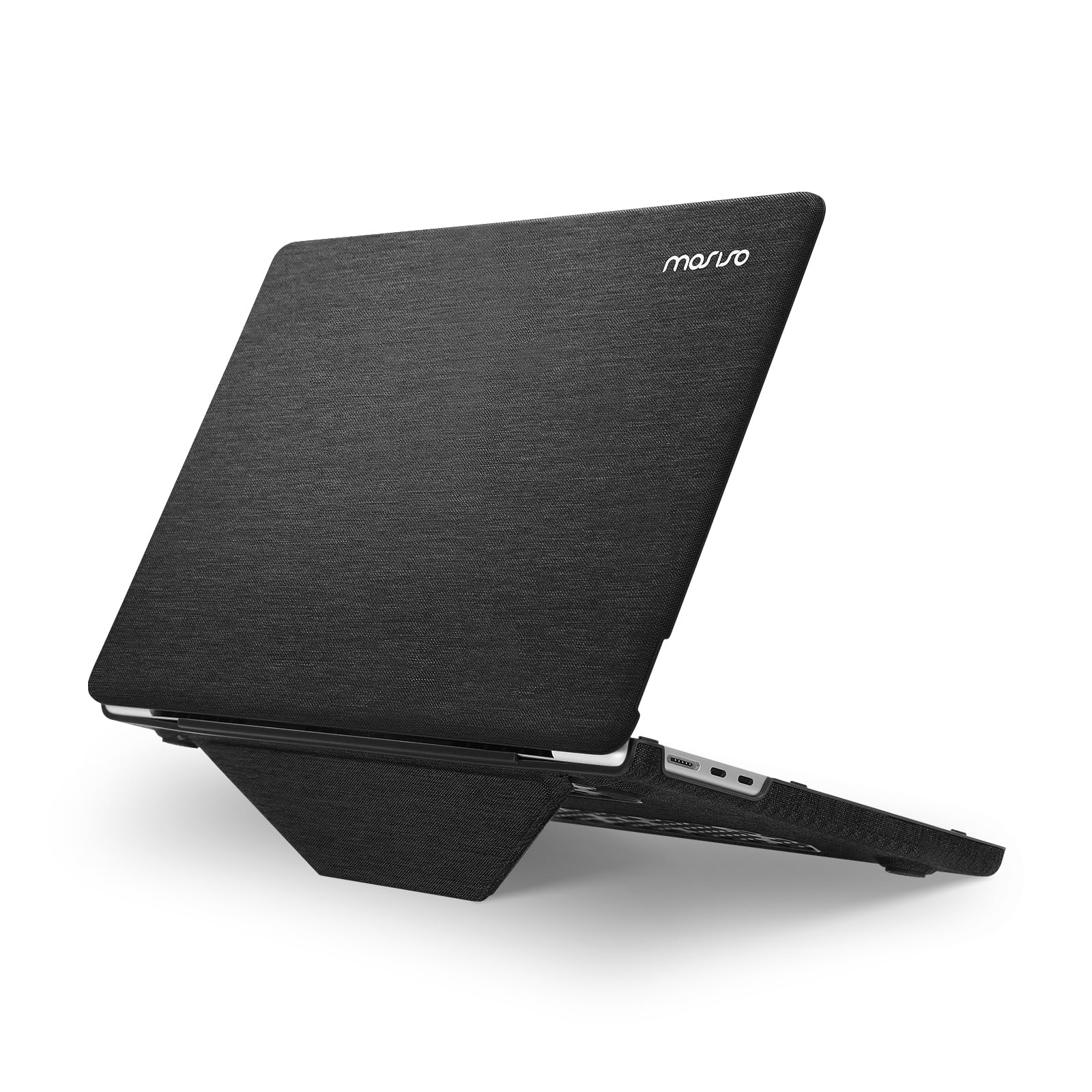 MOSISO Compatible with MacBook Air 15 inch Case 2025 2024 2023 Release M4 A3241 M3 A3114 M2 A2941 with Touch ID, Knit Fabric Coated Plastic Hard Shell Case Cover with Fold Kickstand, Black