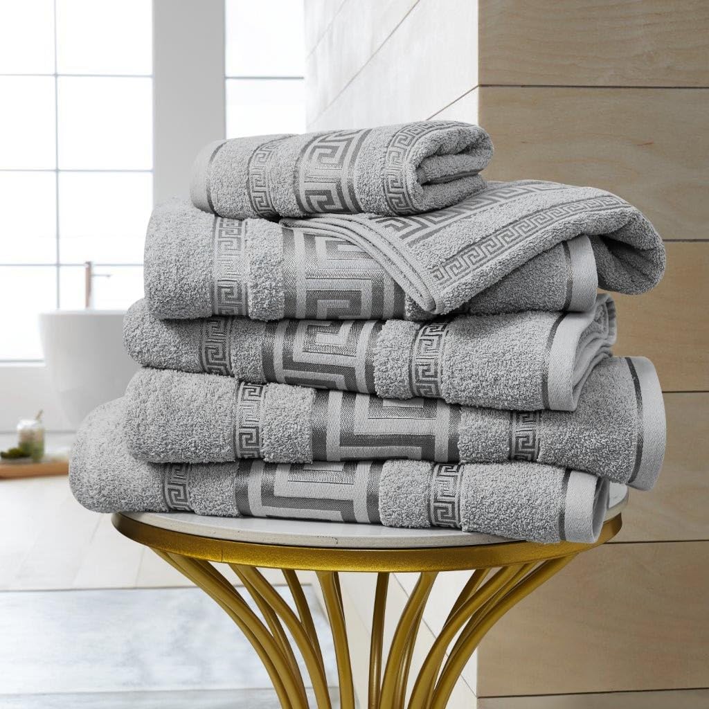 Artistic Fashionista Limited Pure Egyptian Cotton Hotel Quality Super Soft Thick & Absorbent REGENT GREEK Hand Towel, Bath Towel, Bath Sheet (Grey, Jumbo Bath Sheet - Pack 2)