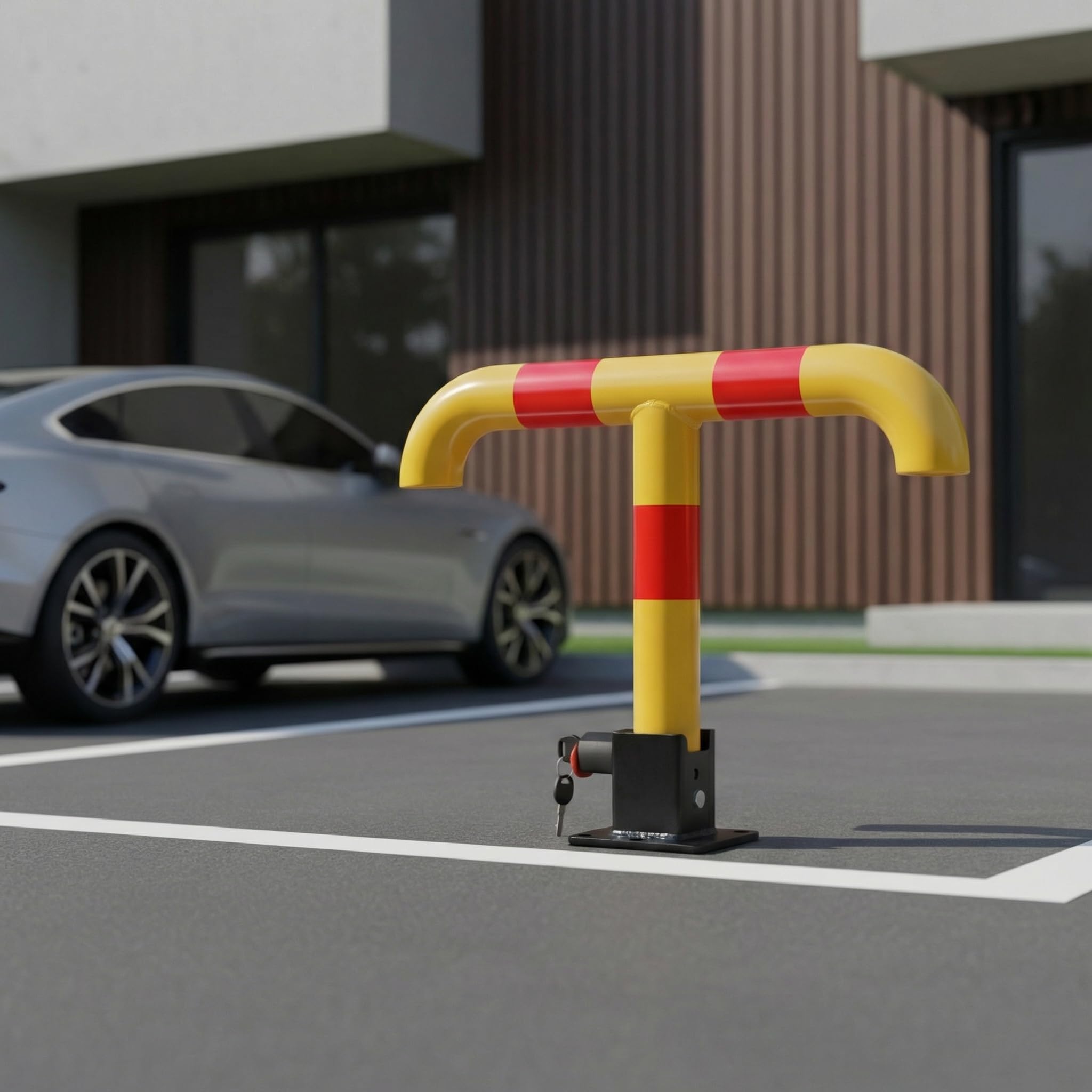 BASI Poteau d'arrêt | Blocage de parking | Poteau de stationnement pliable avec 2 clés | Poteau de verrouillage dans des couleurs de signal | Métal | Verrouillable
