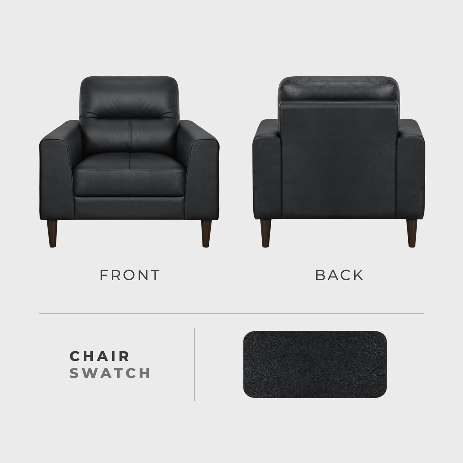 Lexicon Leather Match Accent Chair, Modern Sofa Armchair, Oversized Seat, Solid Wood Legs,Top Grain Leather Lounge Chair for Living Room, Bedroom, Office, Apartment, Waiting Room, Black