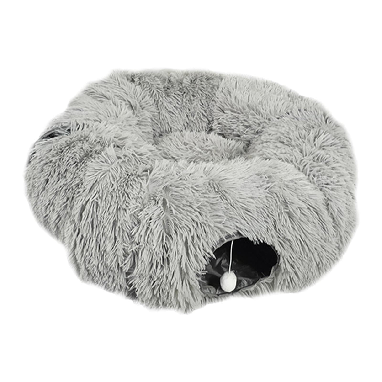 Tunnel pour chats d'intérieur avec lit donut peluche grise amovible et facile à nettoyer