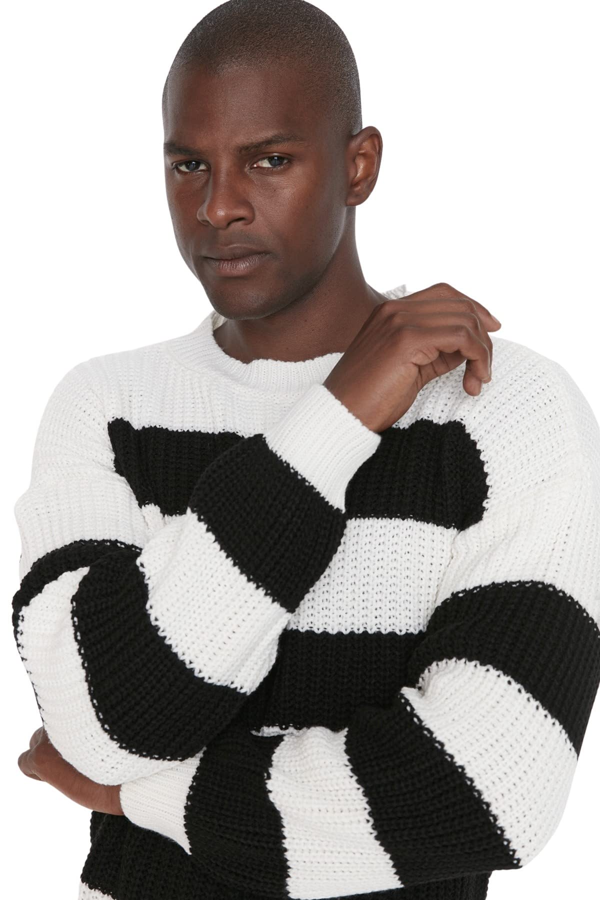Trendyol Man Oversize Basic Crew Neck Knitwear Sweater Schwarz