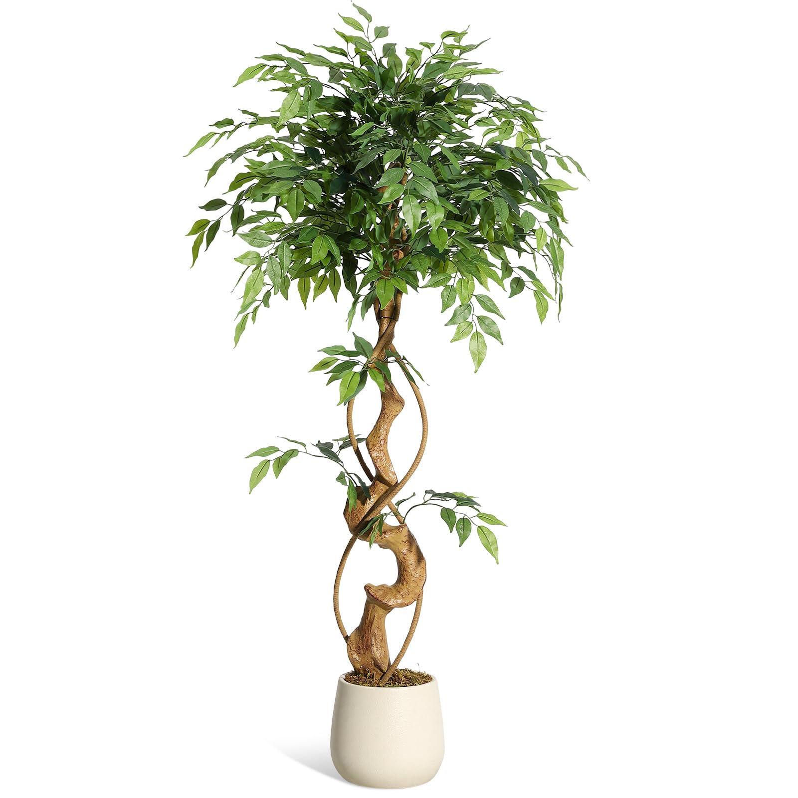 Litake Künstlicher Ficus Baum 120 cm Große Grüne Birkenfeige im Weißen Topf Kunstpflanzen für Indoor Haus Büro Garten Moderne Dekoration Housewarming Geschenk