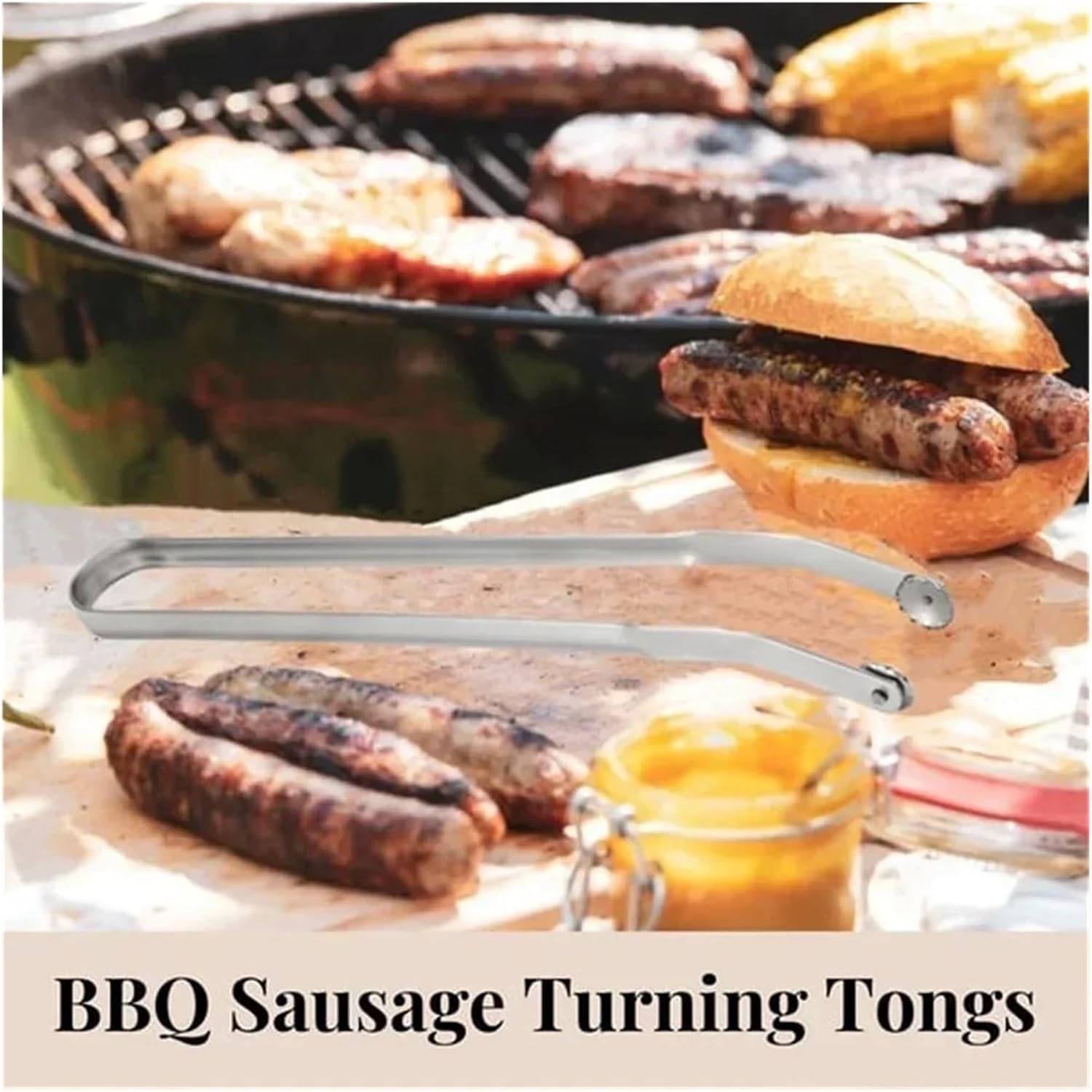 BBQ Sausage Turning Tongs Stainless Steel Nonstick Cookware Long Handle Kitchen Tong for Barbecue Utensils(2pcs)