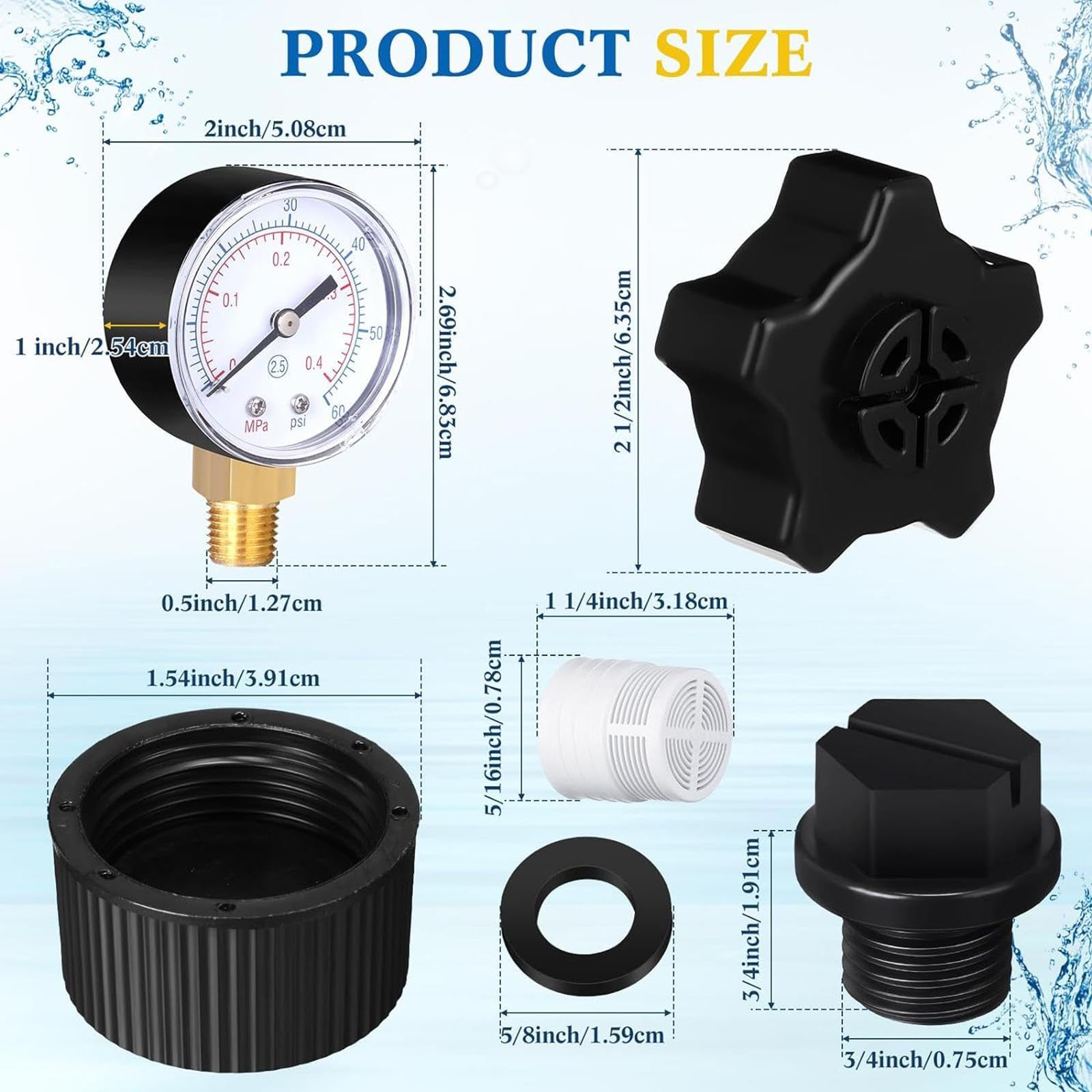 Manomètre de Pression de Piscine, Bouchon de Vidange de Piscine Haute Performance Professional