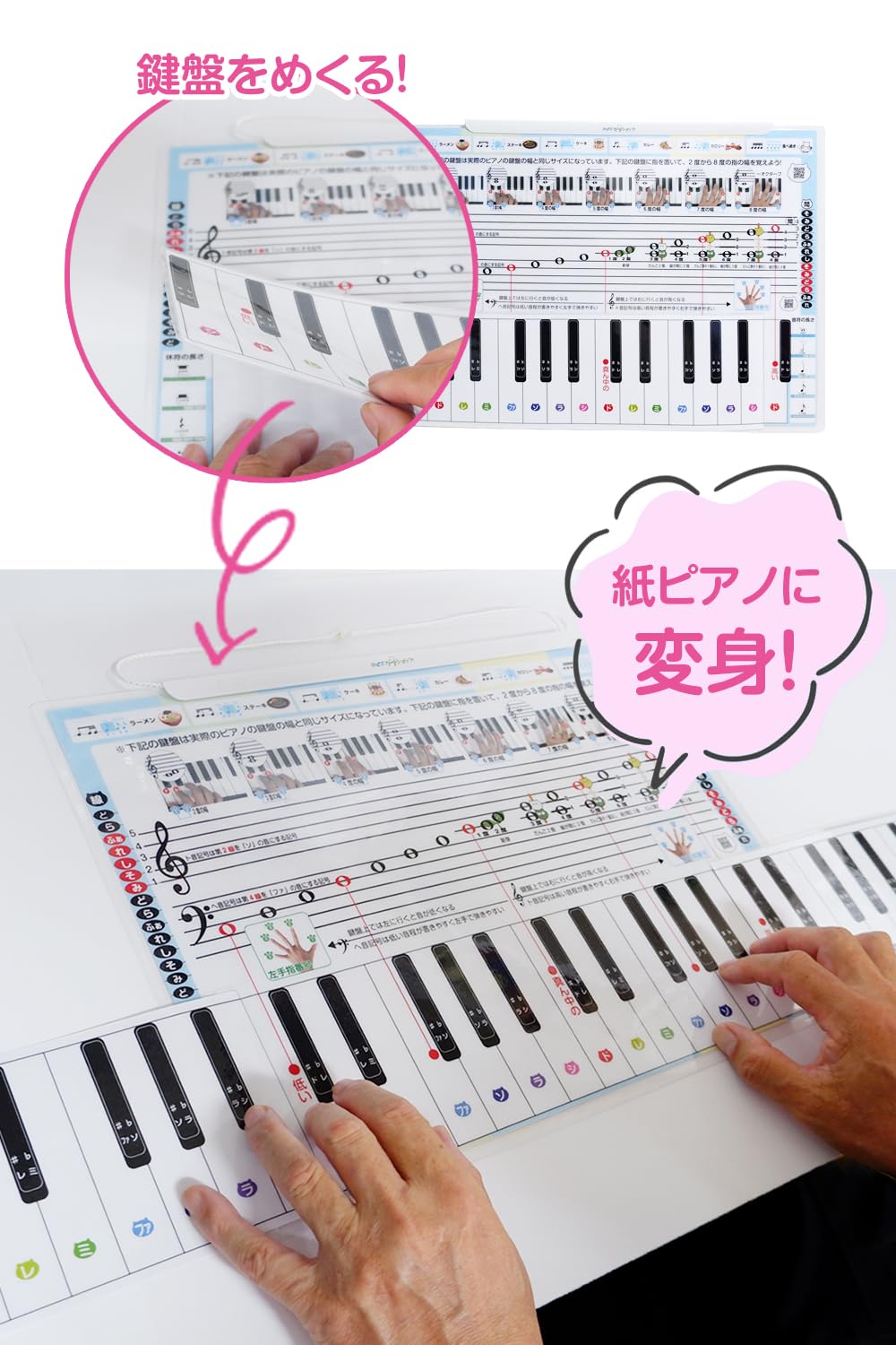 Amazon.co.jp: [動画付き] 61鍵盤付き 楽譜ポスター │ ピンク/ピアノ