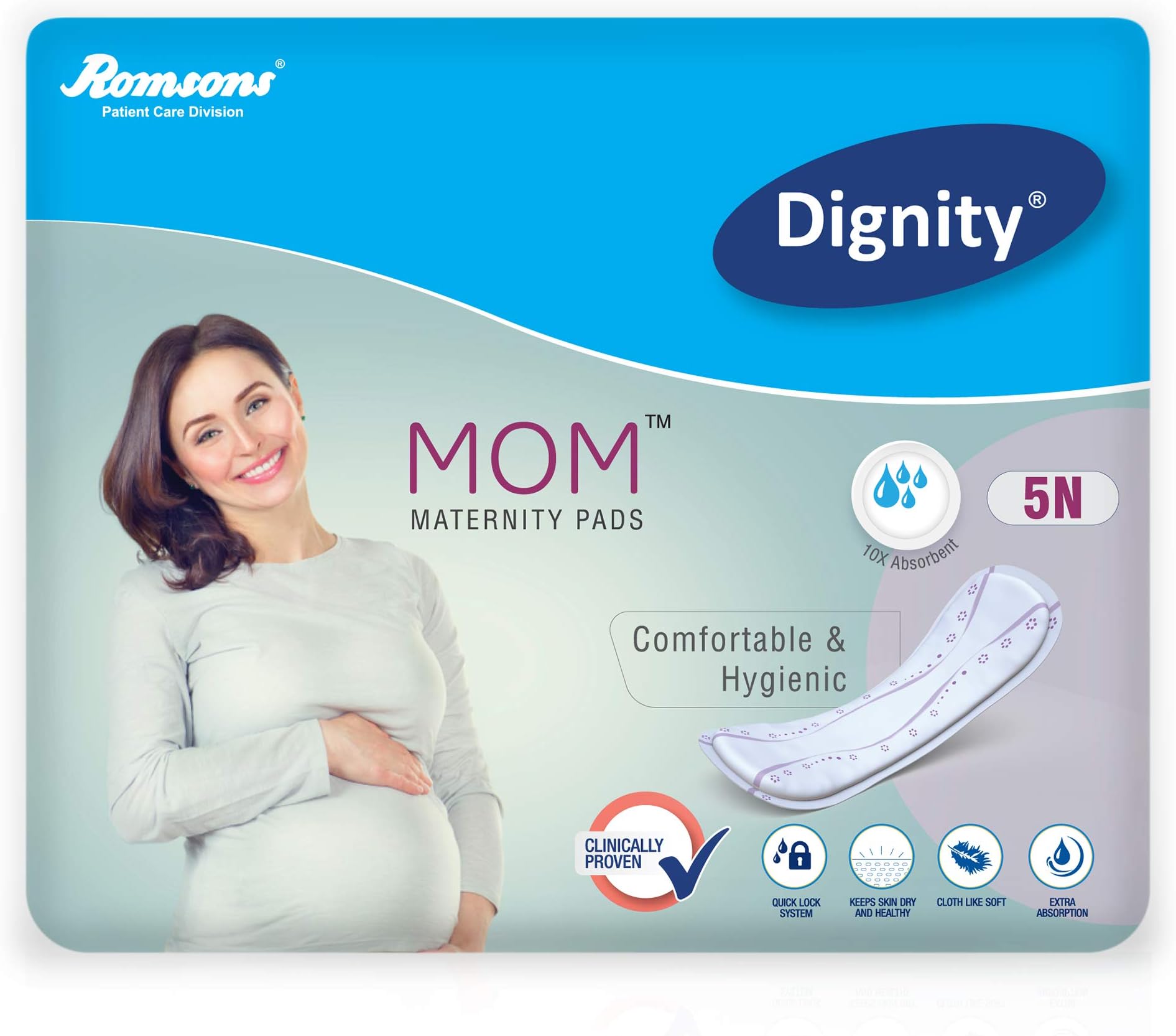 Mom Maternity Pads | 10x Absorbent | Comfortable & Hygenic (Pack of 1) 5 Pieces