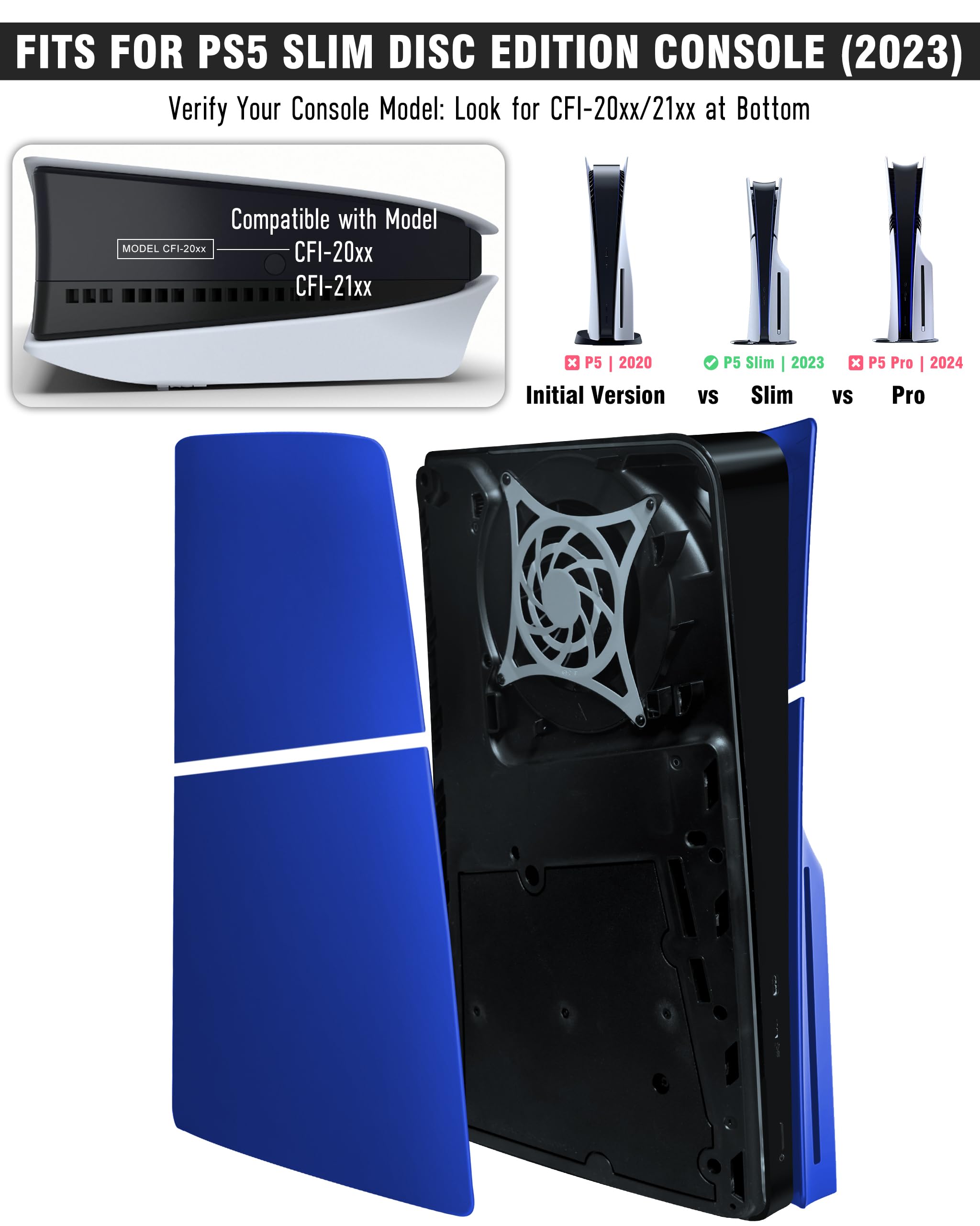 Joso Placa frontal para PS5 Slim Disc Edition, antiarañazos, carcasa de repuesto a prueba de polvo, cubierta de piel apta para PS5 Slim Console, placas para PS5 Slim accesorios, fácil instalación