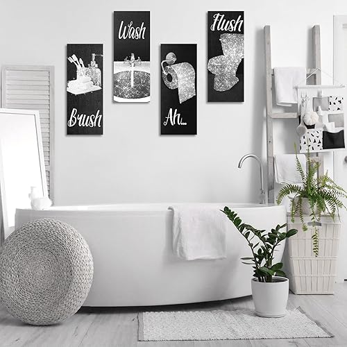 Miniatura 7 de Chinco 4 piezas divertidas de arte de pared para mujer, decoración de baño de 9.84 x 3.94 x 0.2 pulgadas, decoración de pared de baño moderna para