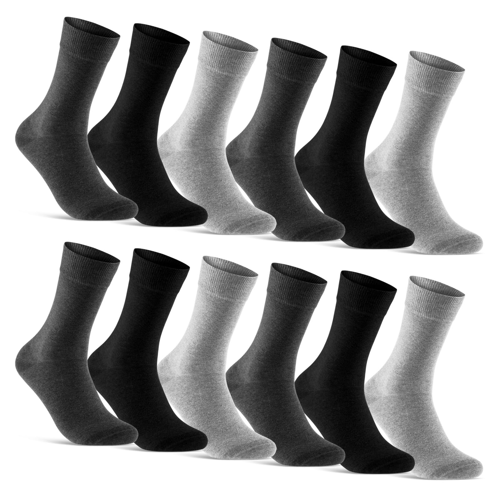 12 Paar Socken Herren Business Socken Baumwolle Herrensocken 70203T (Grau Anthrazit Schwarz 35-38)