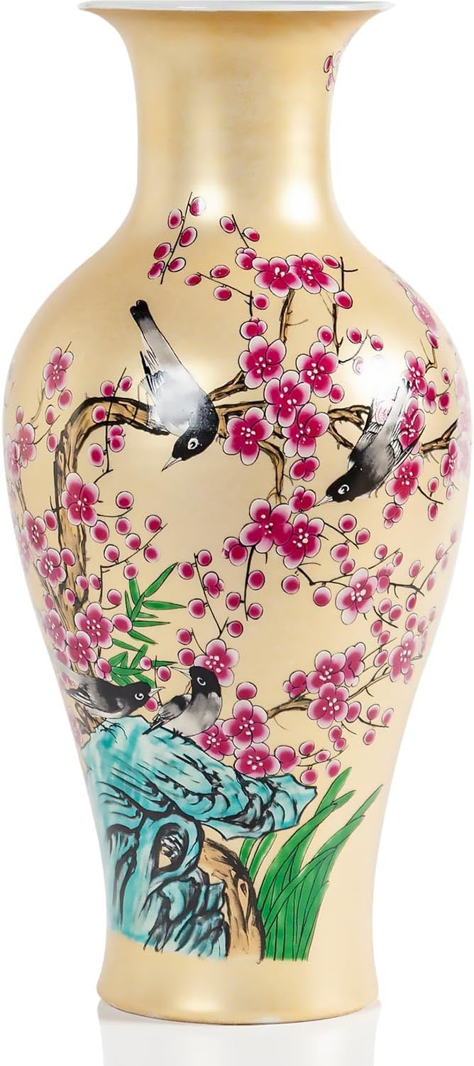 Qinlang 14 in Ceramic Vases for Flowers, Golden Flower Vase for Centerpieces