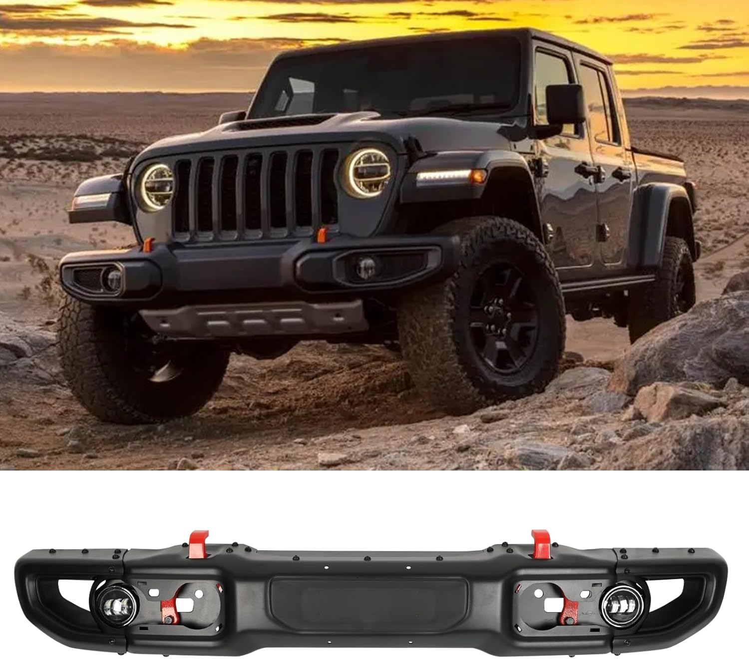 Front Bumper Compatible with 2018-2023 Jeep Wrangler JL Rubicon 2020-2023 Jeep Gladiator 10th Anniversary Style 2 Door and 4 Door W/Winch Plate W/Fog Lights
